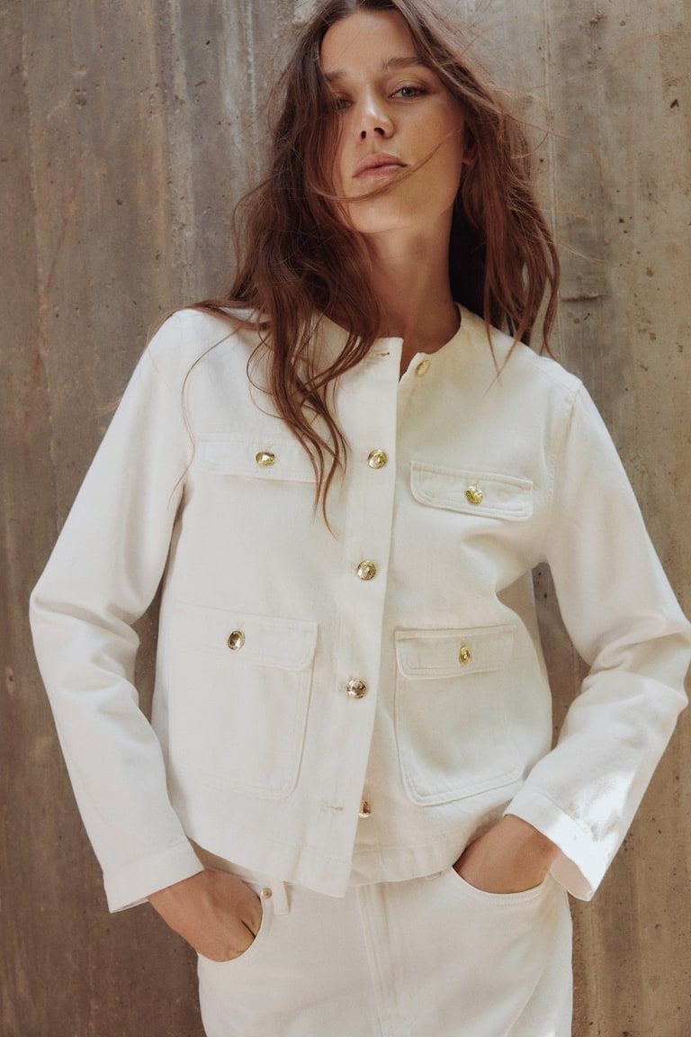 Collarless Denim Jacket