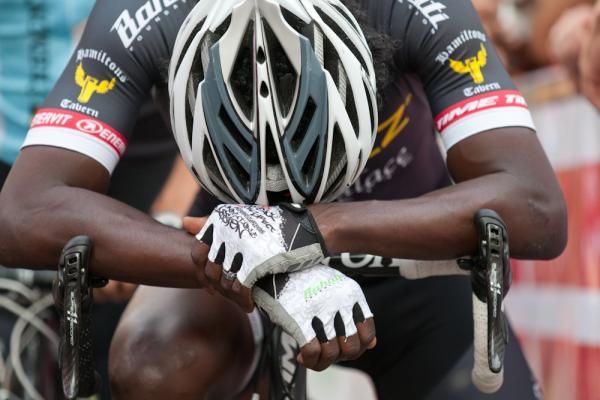 Rashaan Bahati takes a quiet moment at staging before the start of the men's race.