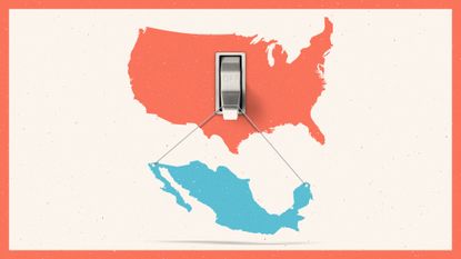 Illustration of Mexico hanging from an OFF switch over the USA