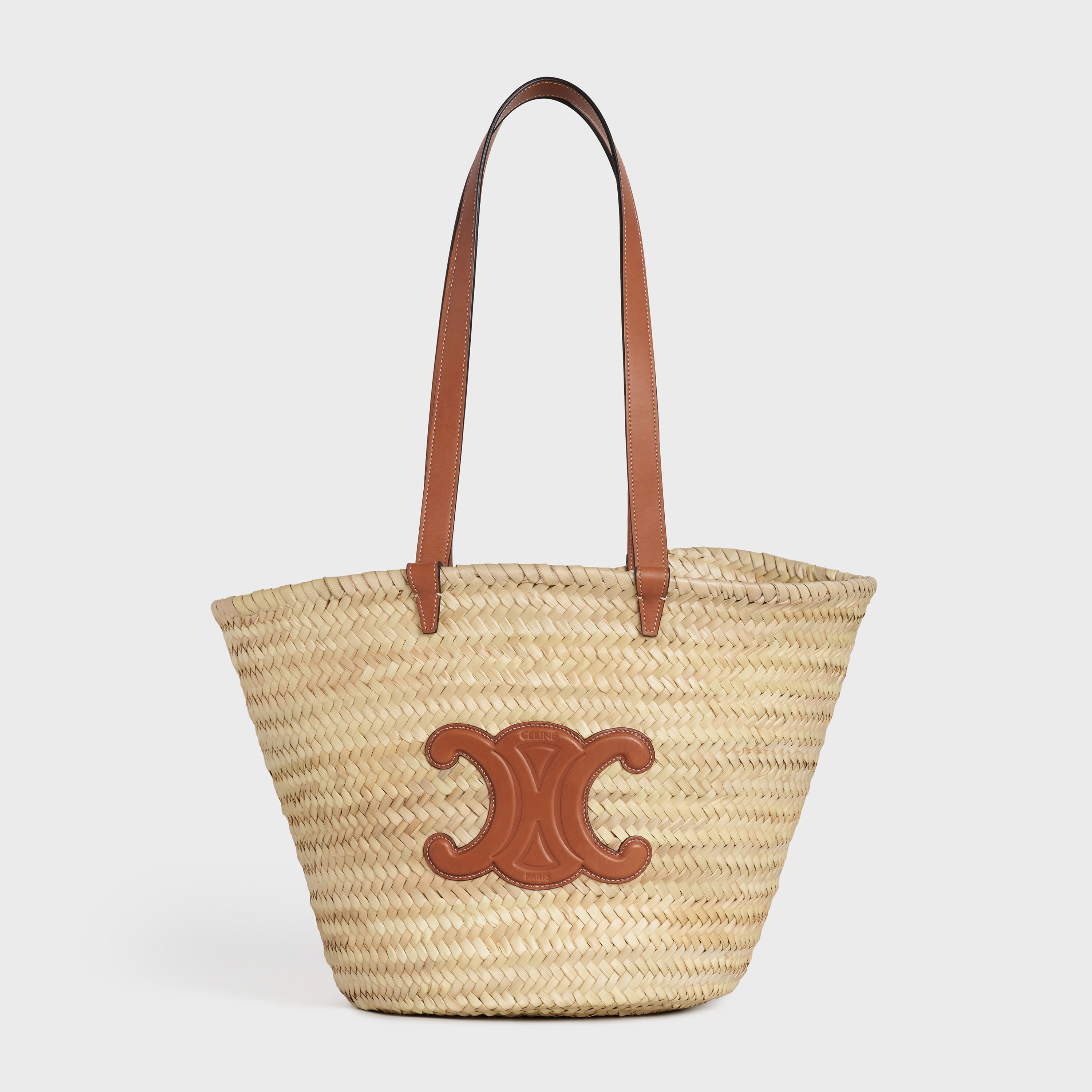 Medium Celine Classic Panier in Palm Leaves and Calfskin
