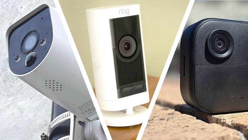 Composite image of three wireless home security cameras