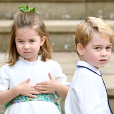 Princess Charlotte of Cambridge and Prince George of Cambridge attend the wedding of Princess Eugenie of York and Jack Brooksbank at St George's Chapel on October 12, 2018 in Windsor, England