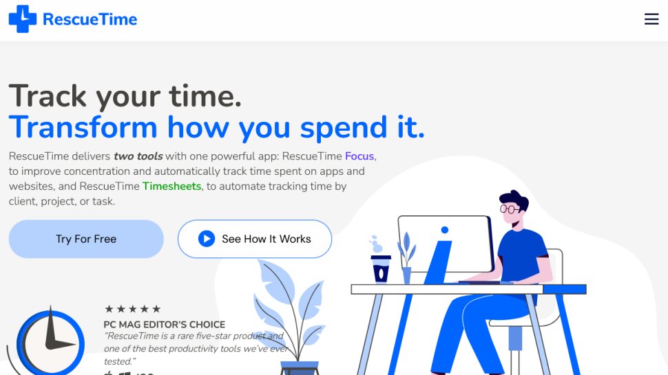 RescueTime website screenshot (March 2026).