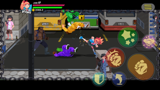River City Girls screenshot showing mobile interface and brawling
