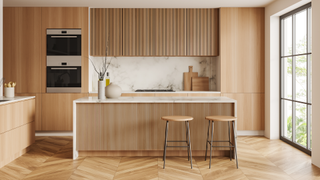 Kitchen with wooden parquet floor