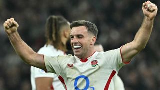 George Ford celebrates England's rugby union victory over New Zealand.