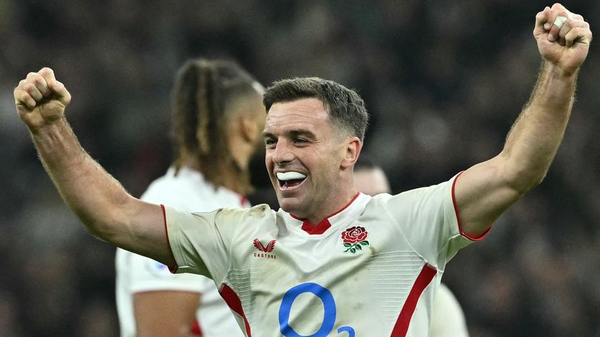 George Ford celebrates England&#039;s rugby union victory over New Zealand. 