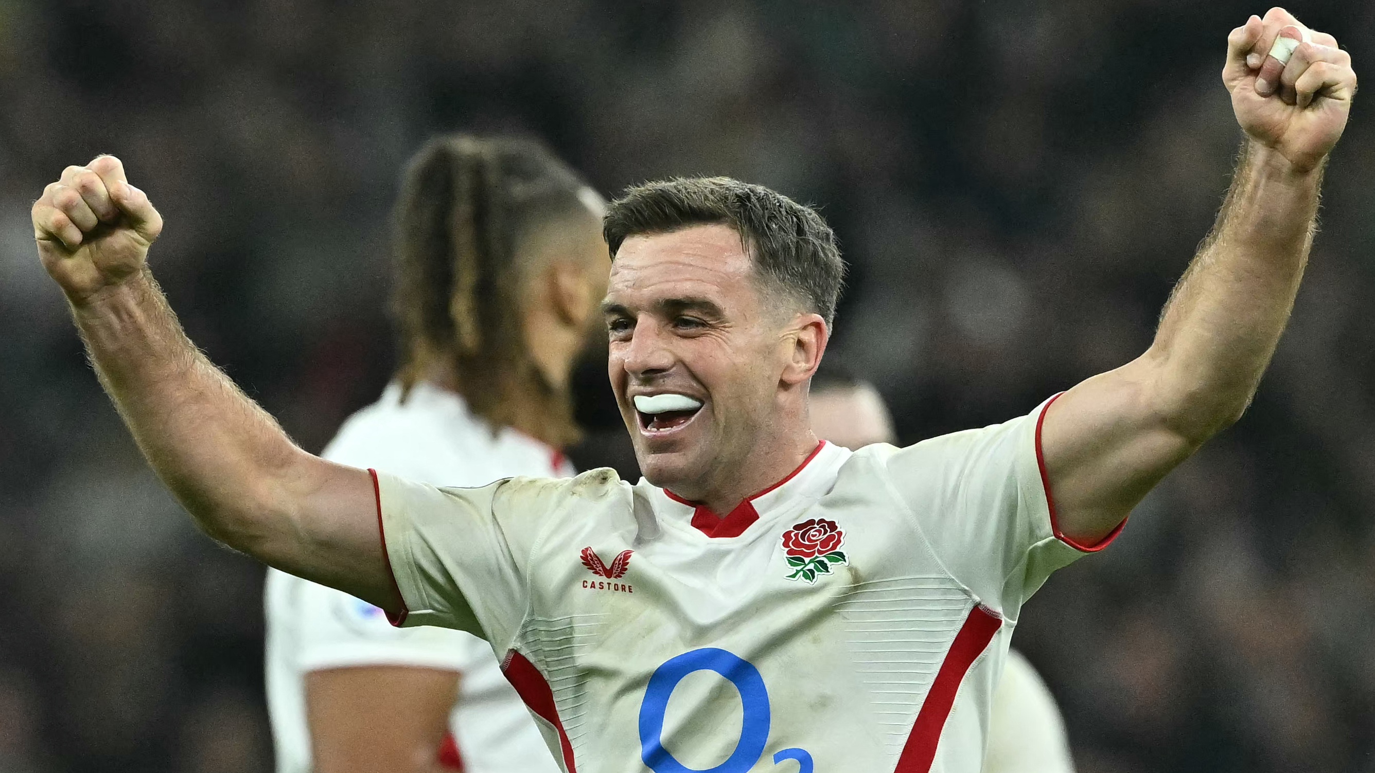 George Ford celebrates England's rugby union victory over New Zealand. 