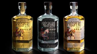 Three tequila bottles with intricate packaging designs
