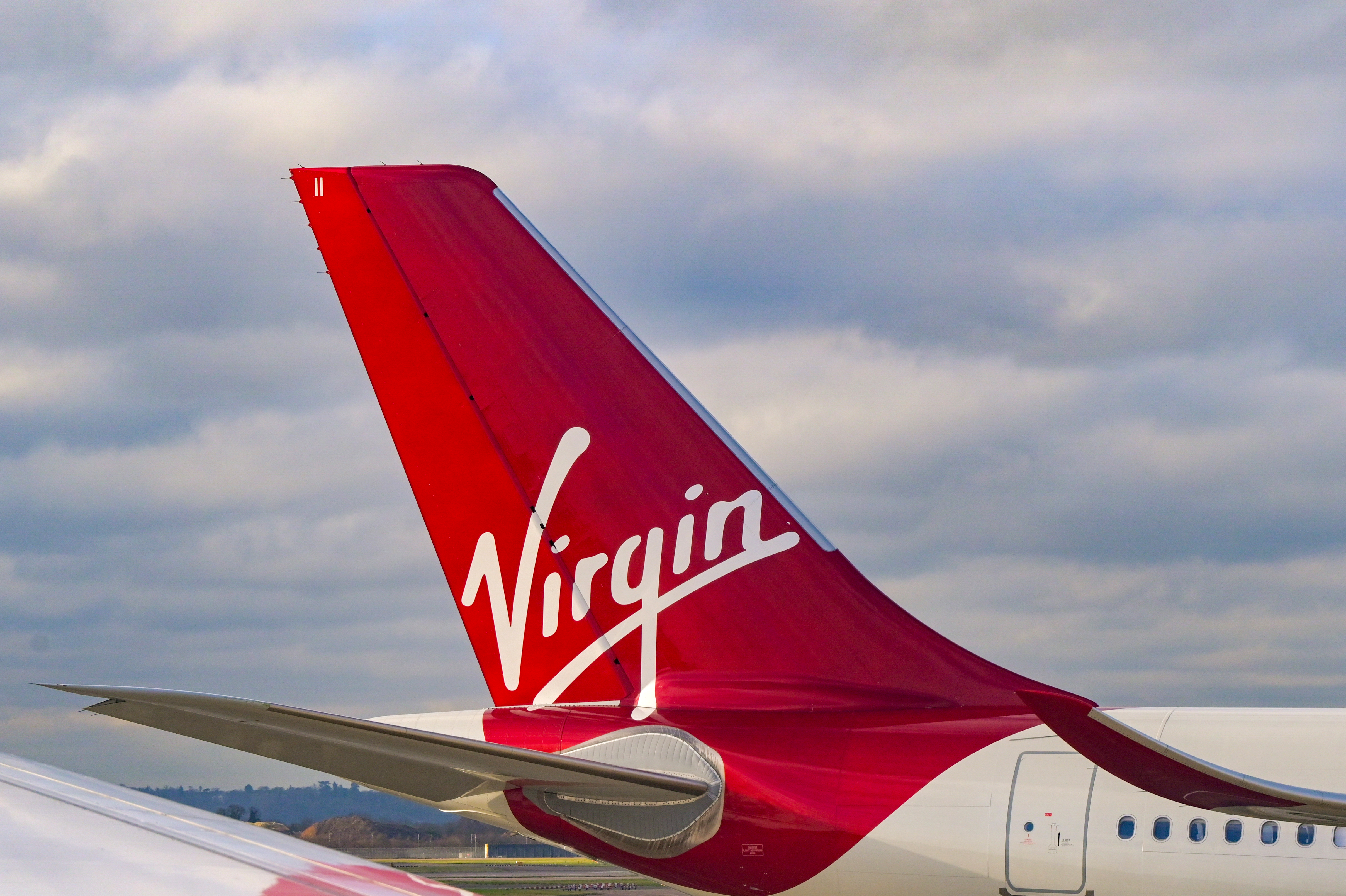 Virgin logo on a Virgin Atlantic aeroplane