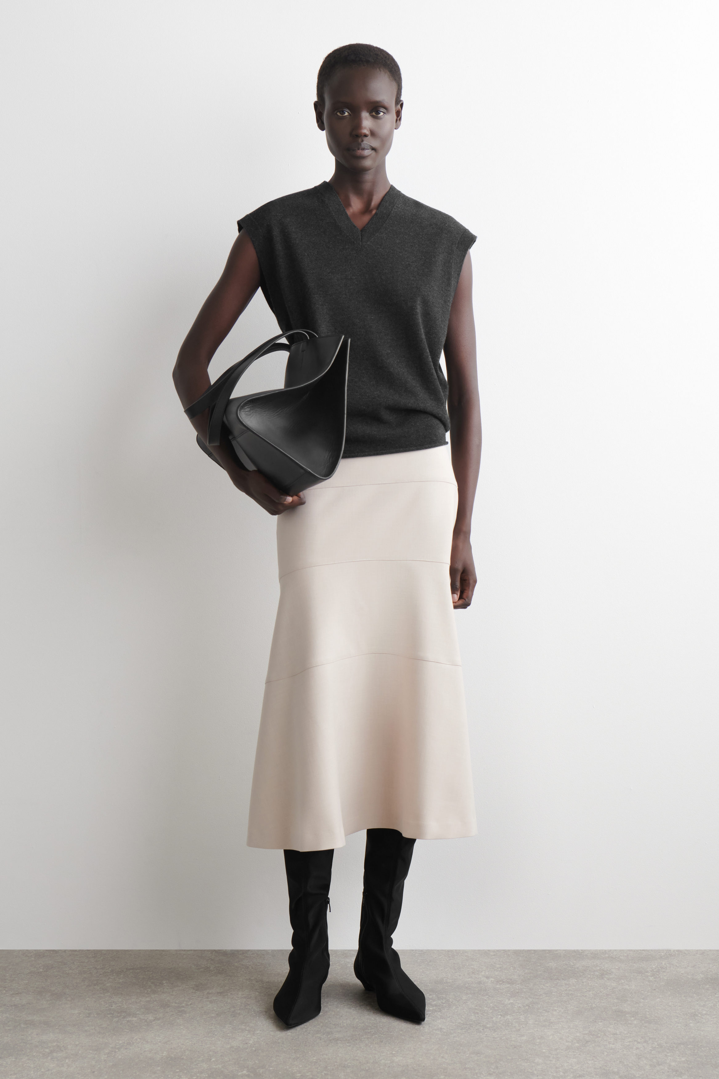 Curved A-Line Midi Skirt