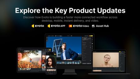 Evoto 8.0 update promotional image showing key product updates 