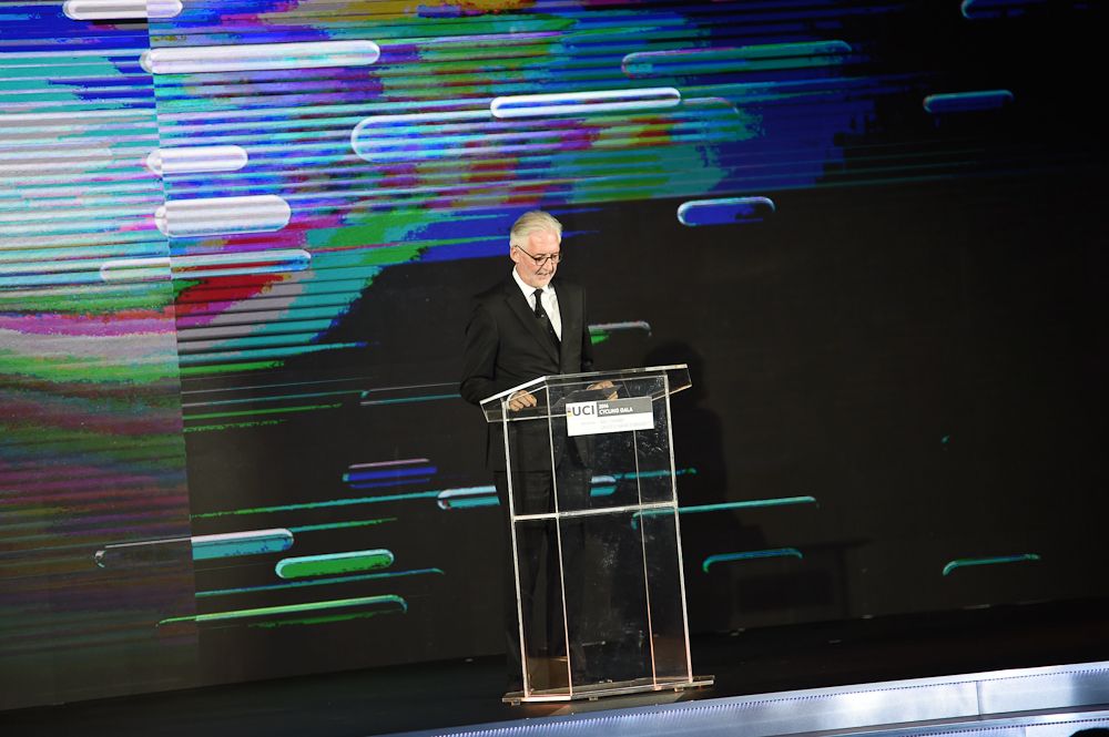 UCI President Brian Cookson speaks at the annual UCI Gala.