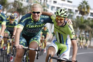 Oleg Tinkov and Ivan Basso at the Tinkoff-Saxo training in Gran Canarias