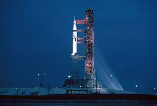 Xenon Floodlights Illuminate the Skylab 3 Saturn IB