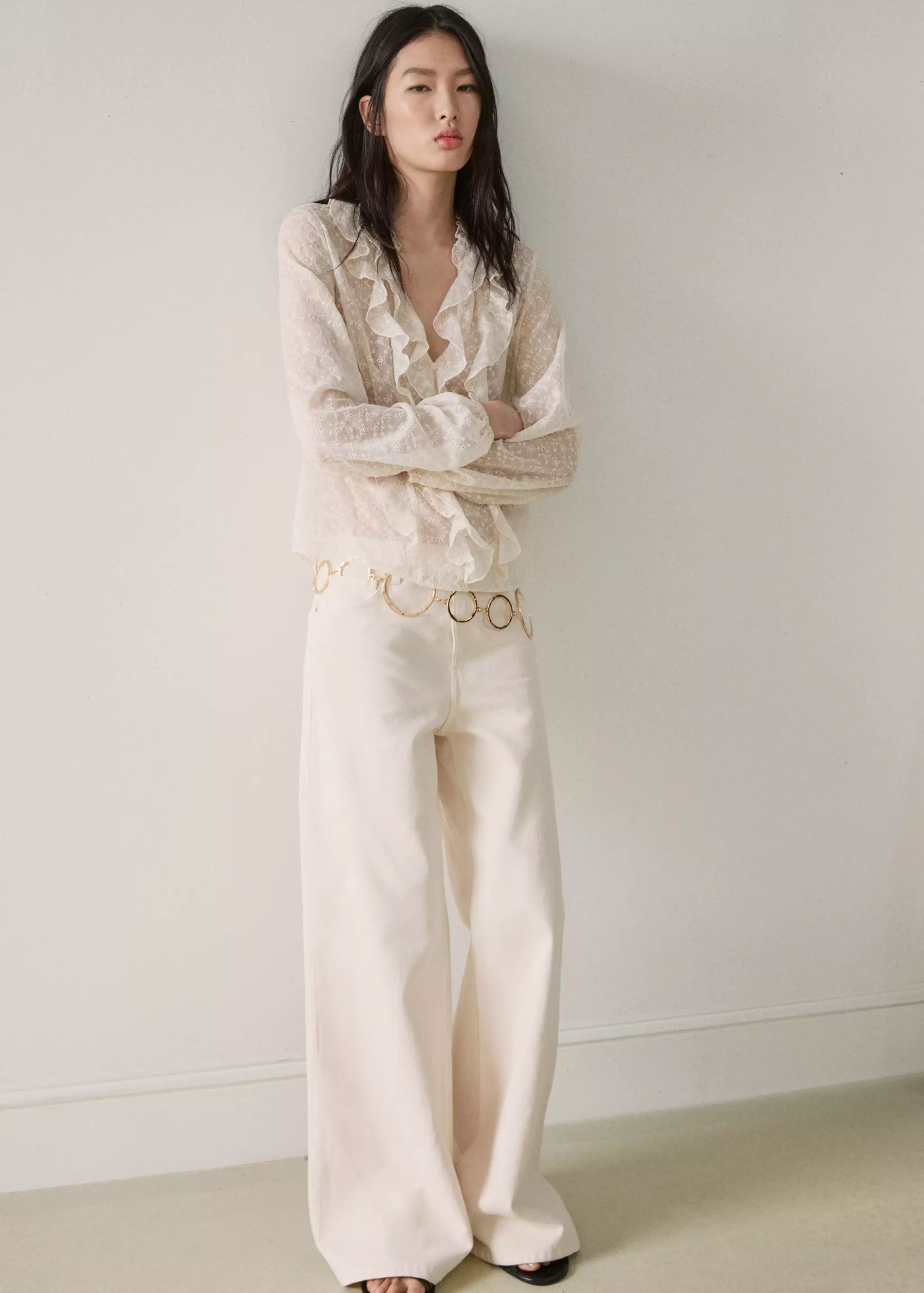 Ruffled Embroidered Blouse - Women | Mango United Kingdom