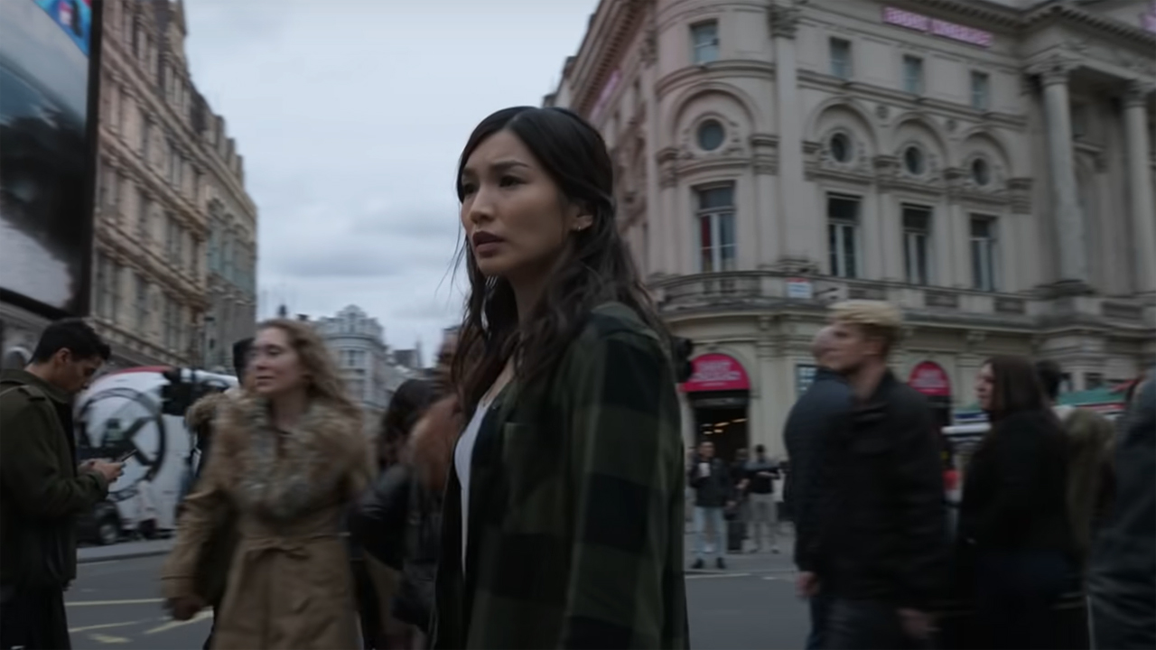 Gemma Chan as Sersi looking worried in Marvel's Eternals