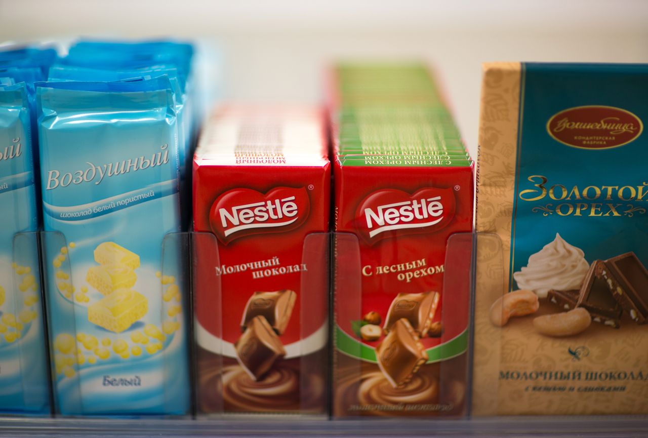 Nestlé chocolate bars on a self in Krasnodar, Russia