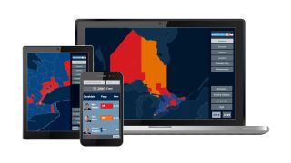 Bannister Lake HTML5-based web widgets use multiple static and real-time data sources to provide online and mobile audiences with map-based visualizations to dig deeper into contextual election data.