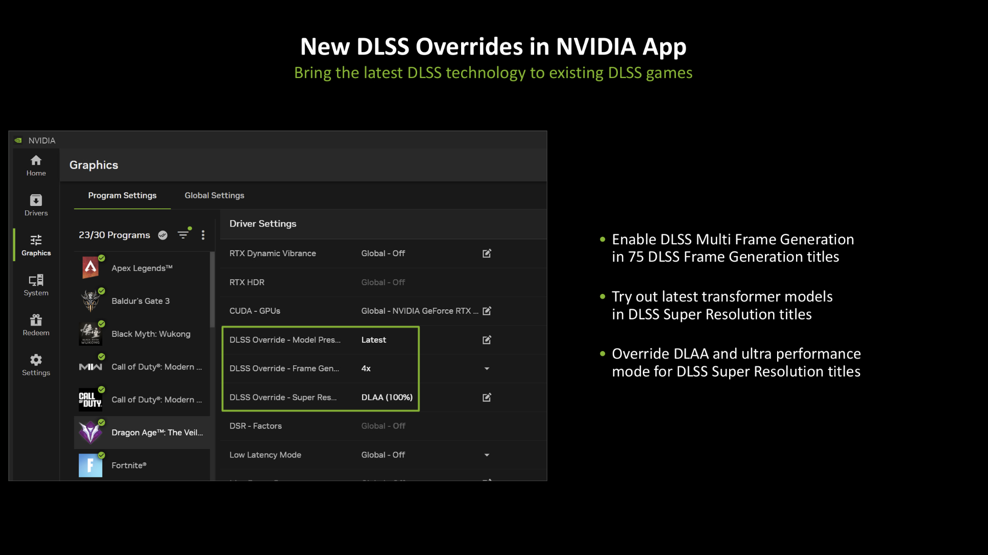 Nvidia App with override