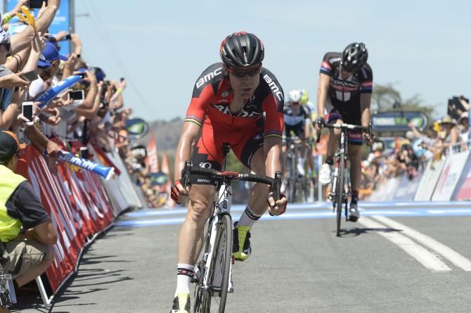 Cadel Evans (BMC) crosses the line in second place