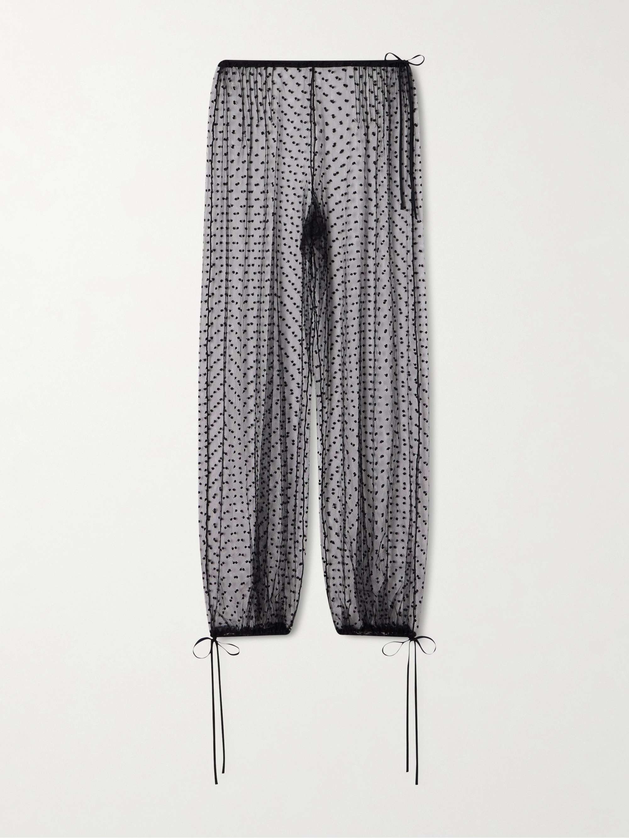 Bow-Detailed Flocked Tulle Tapered Pants