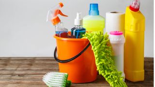 Bucket of cleaning products