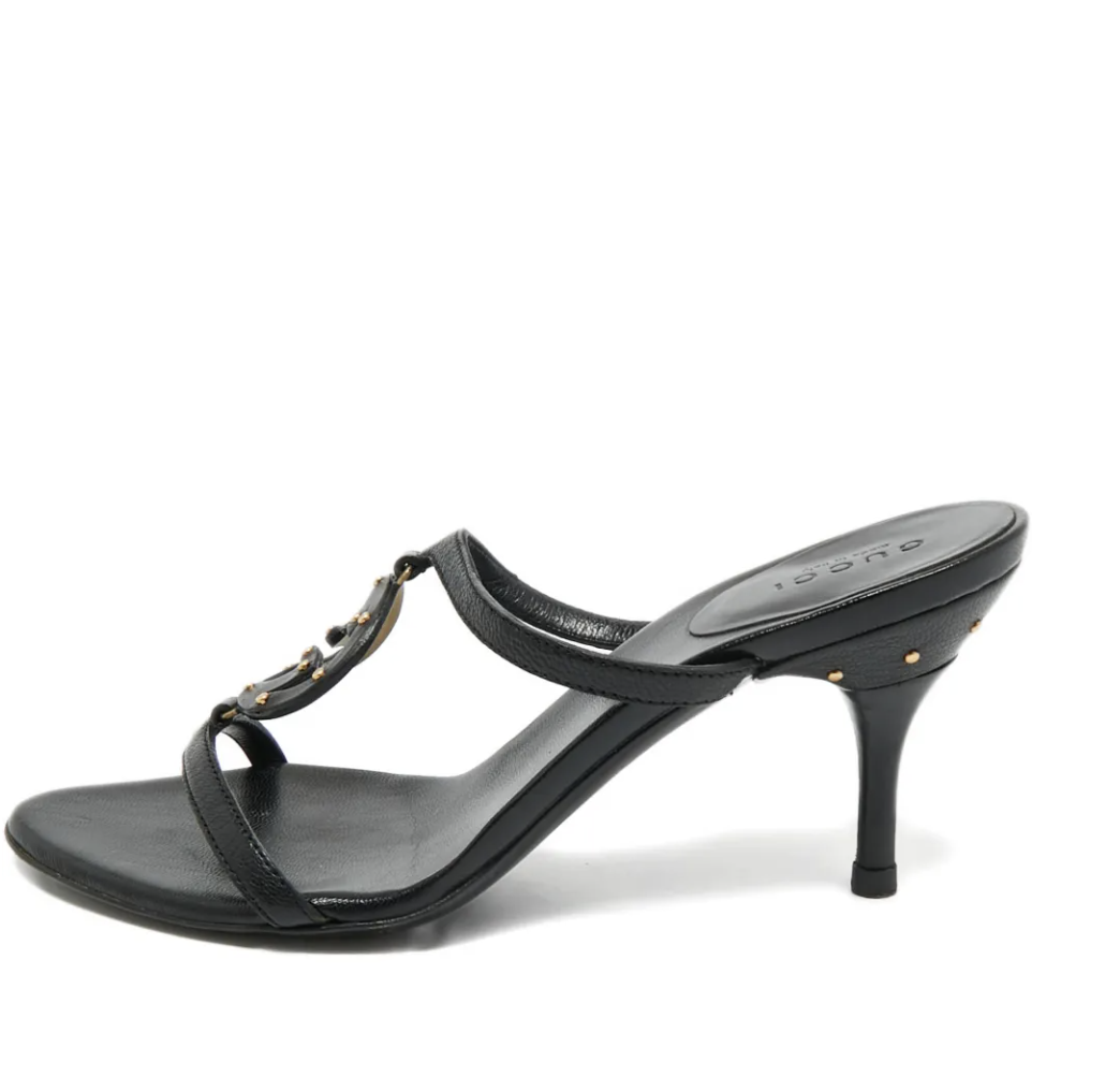 Gucci, GG leather heeled sandals
