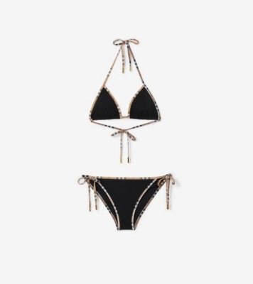 Check Trim Bikini in Black - Women, Nylon | Burberry® Official