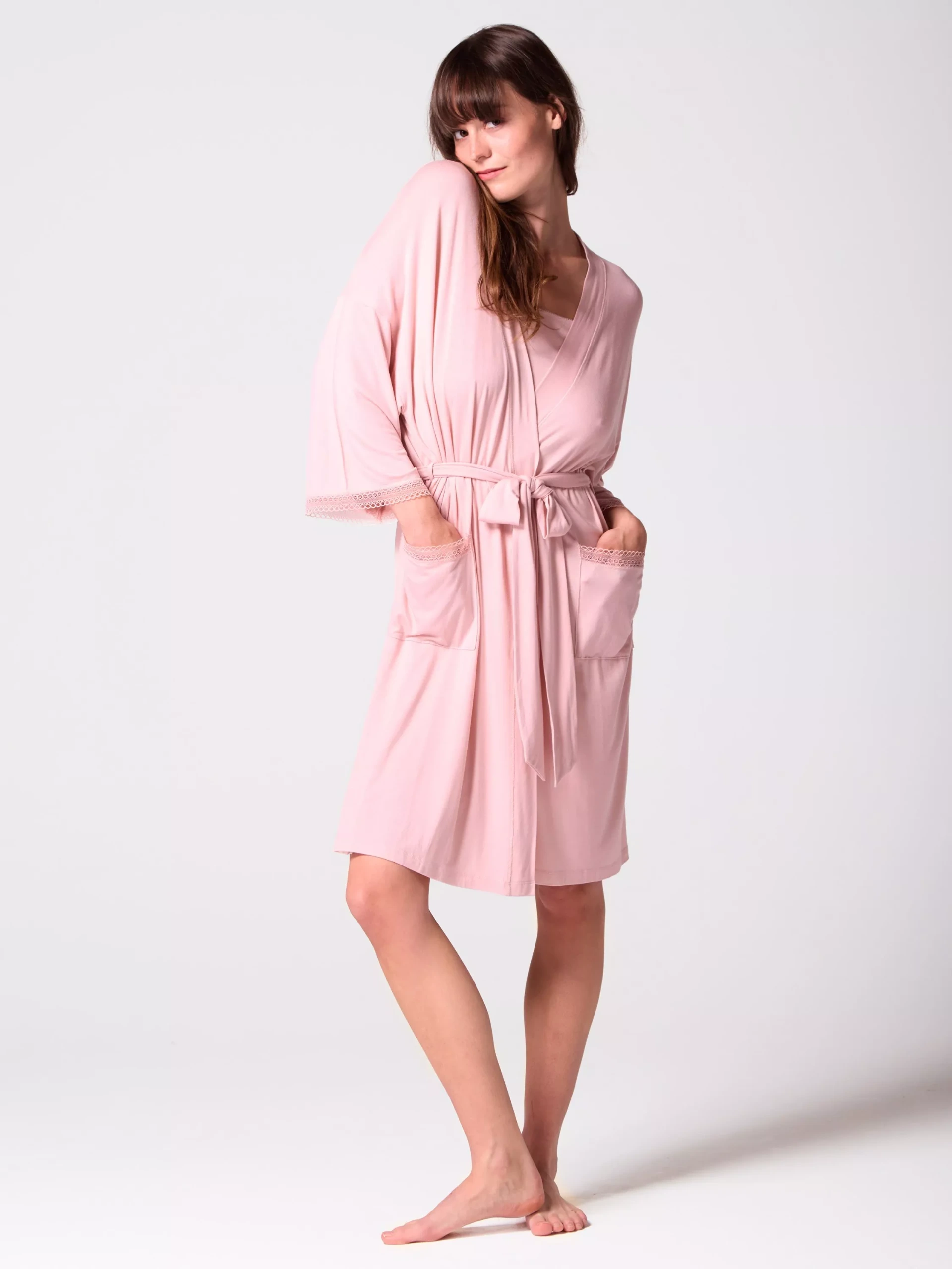 Mamu Anna Lace Kimono Robe, Pink