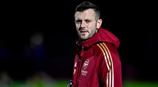 BOREHAMWOOD, ENGLAND - DECEMBER 09: Arsenal U18 Head Coach Jack Wilshere before the FA Youth Cup 3rd round match between Arsenal U18 and Crewe Alexandra U18 at Meadow Park on December 09, 2023 in Borehamwood, England. (Photo by Arsenal FC/Arsenal FC / Getty Images)