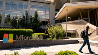 A sign is seen at the Microsoft headquarters on July 3, 2024 in Redmond, Washington.