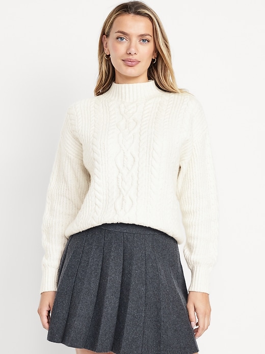 Sosoft Cropped Mock-Neck Cable Sweater