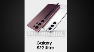 Una imagen de prensa filtrada del Samsung Galaxy S22 Ultra que muestra el teléfono en dos colores
