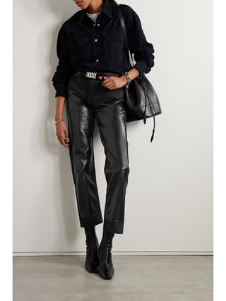 Black leather trousers with panels