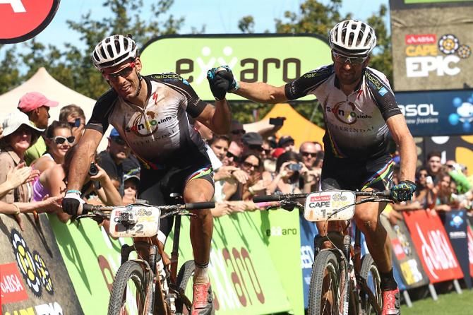 Frantisek Rabon and Christoph Sauser of Meerendal Songo Specialized finish 3rd during stage 5
