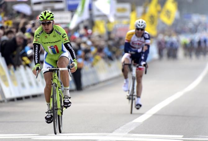 Peter Sagan (Cannondale) finishes in second place at the Tour of Flanders, easily outsprinting Jurgen Roelandts (Lotto Belisol).