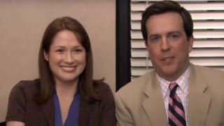 Ellie Kemper as Eric Hayes and Ed Helms as Andy Bernard being interviewed on The Office