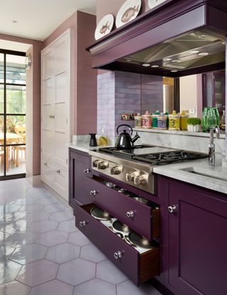 Purple kitchen with deep drawers