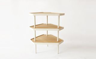 Set of three stackable beech side tables