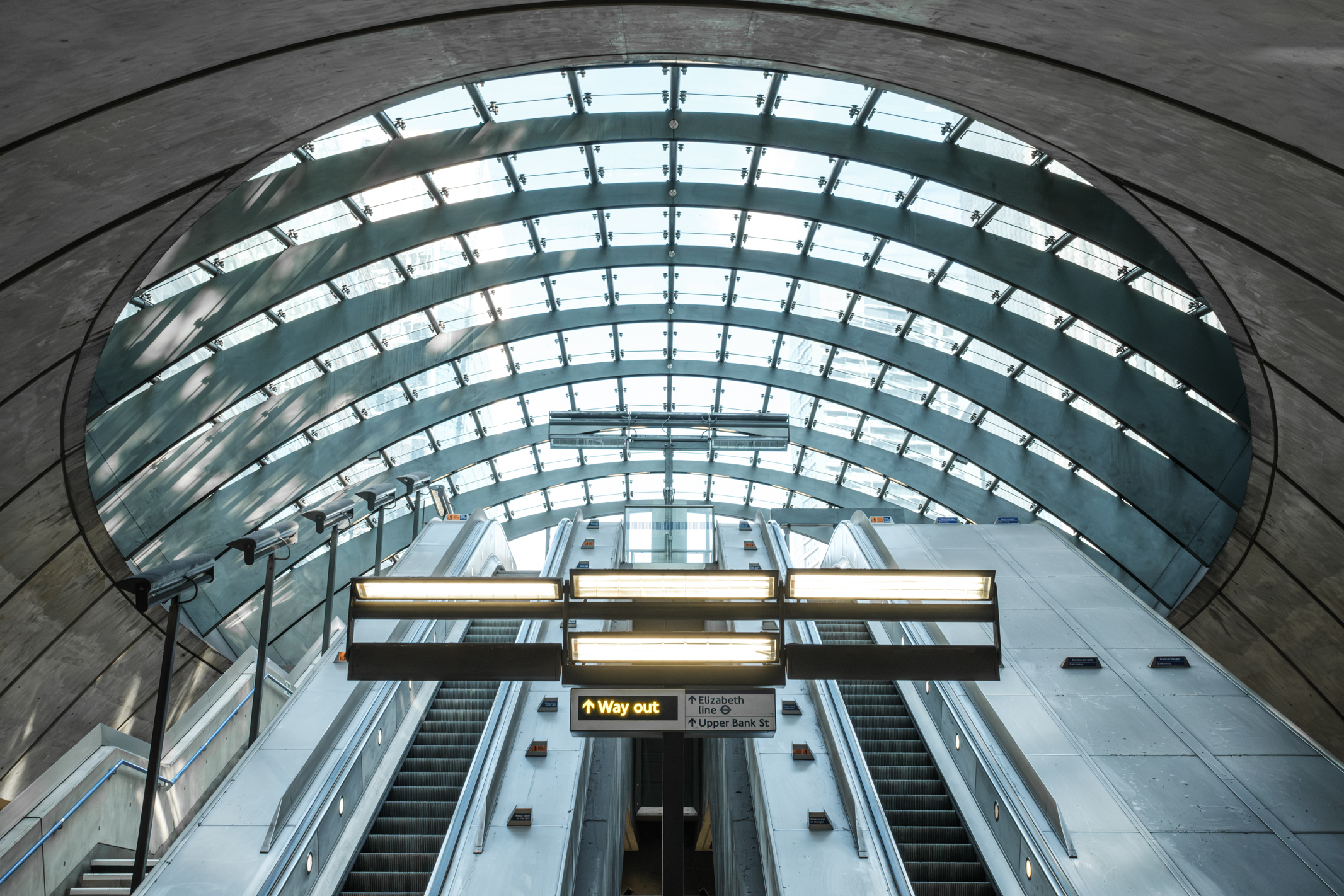 Fujifilm Film Simulation applied to a photo of Canary Wharf tube station in London