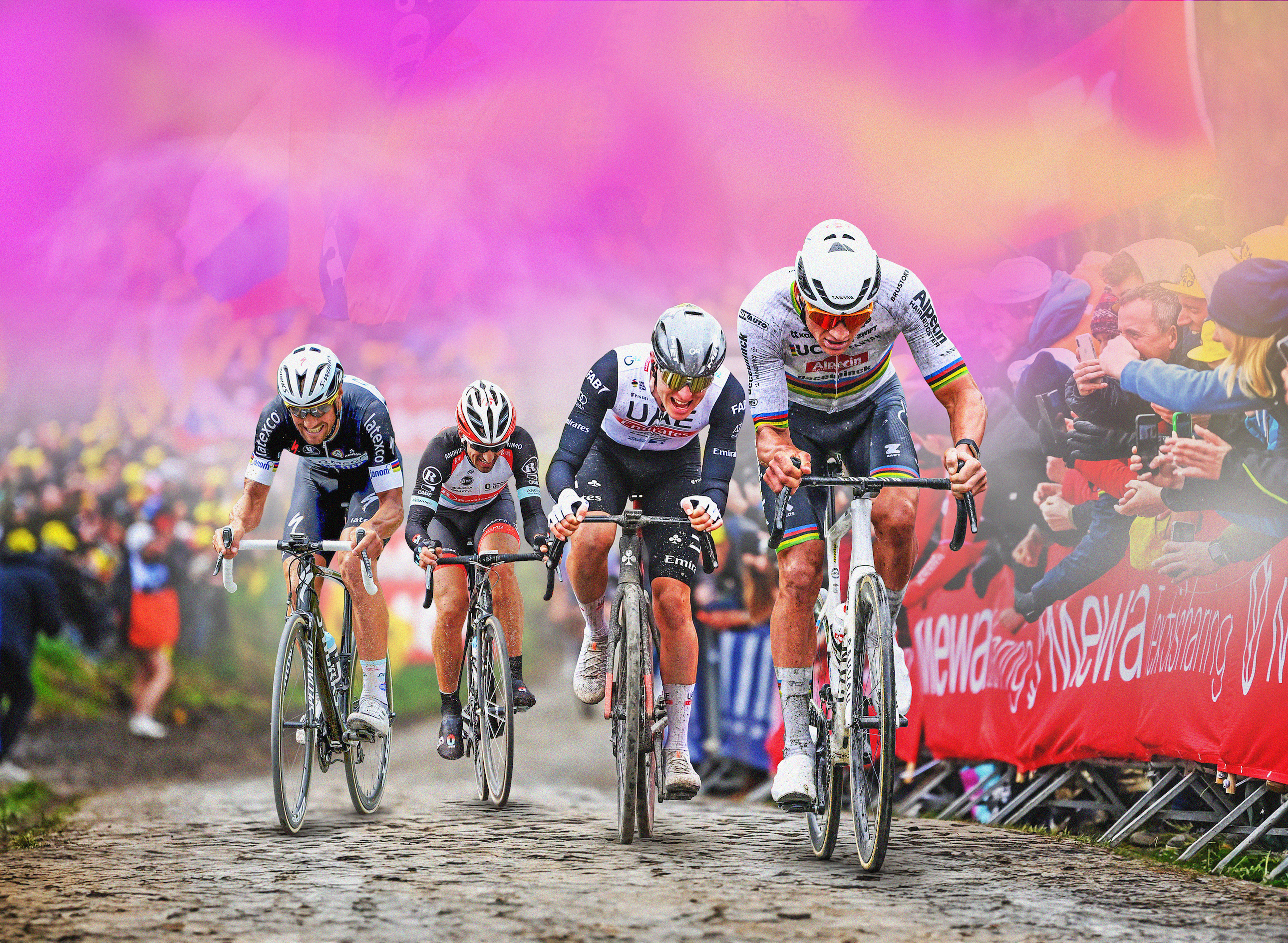 Van der Poel leads up a cobbled climb