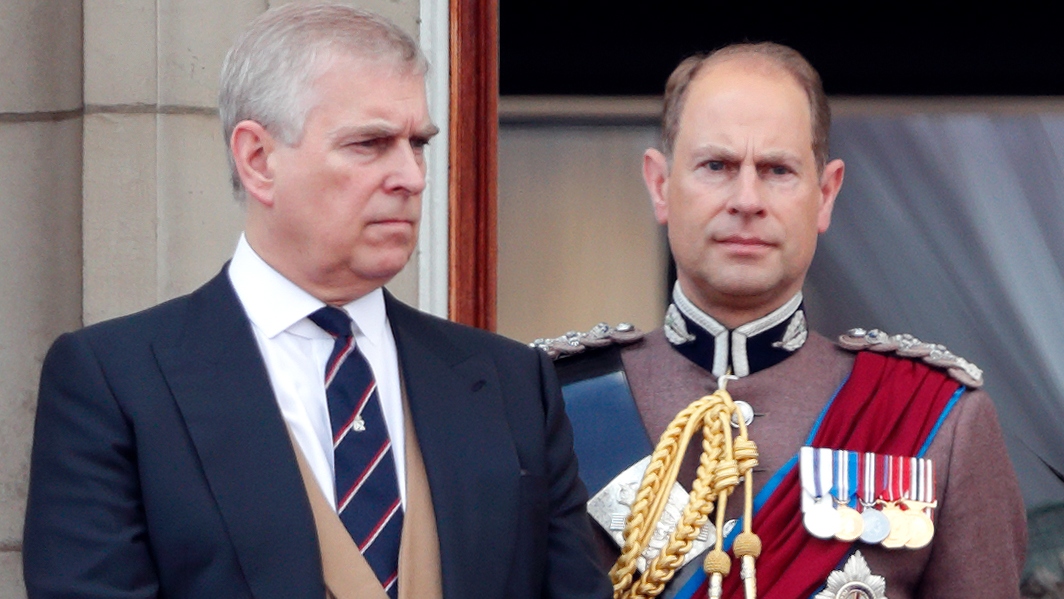 Andrew and Prince Edward stand on the balcony of Buckingham Palace during the annual Trooping the Colour Parade on June 17, 2017