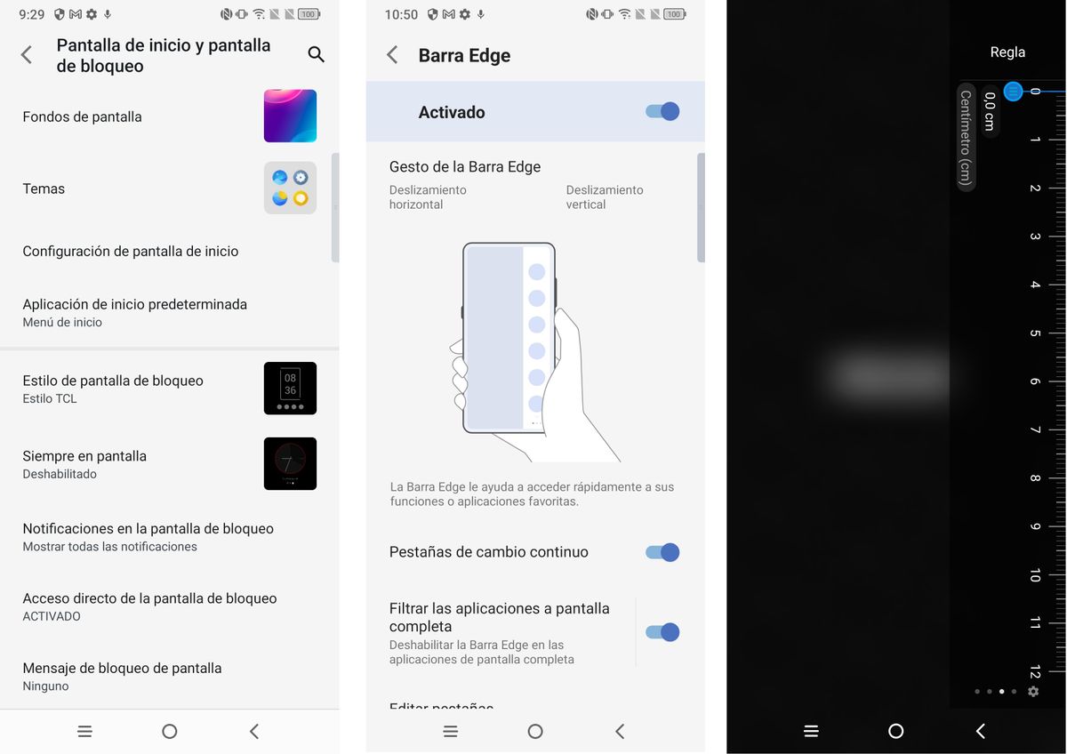 Interfaz del TCL 30+ personalizaci&oacute;n, barra lateral y regla