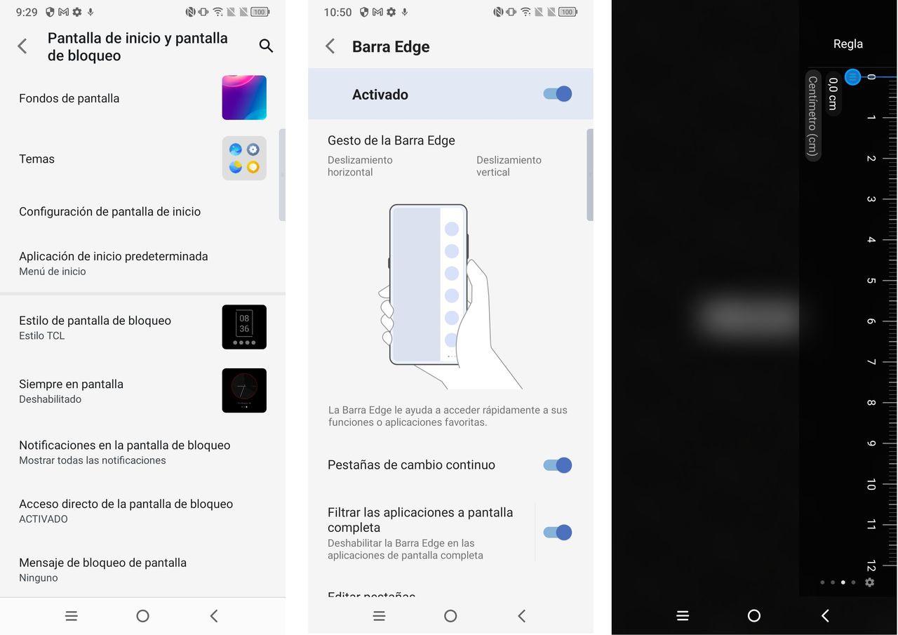 Interfaz del TCL 30+ personalizaci&oacute;n, barra lateral y regla