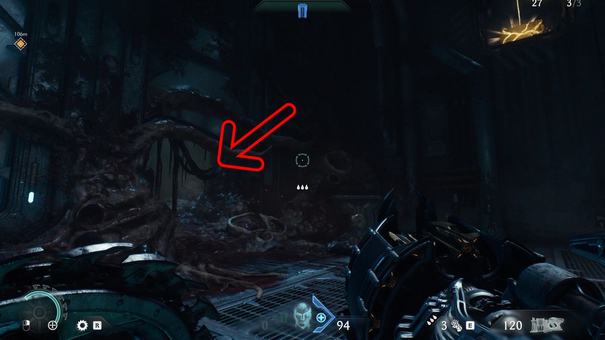 Doom: The Dark Ages Hebeth secrets - A hidden tunnel behind various tentacles and guts.