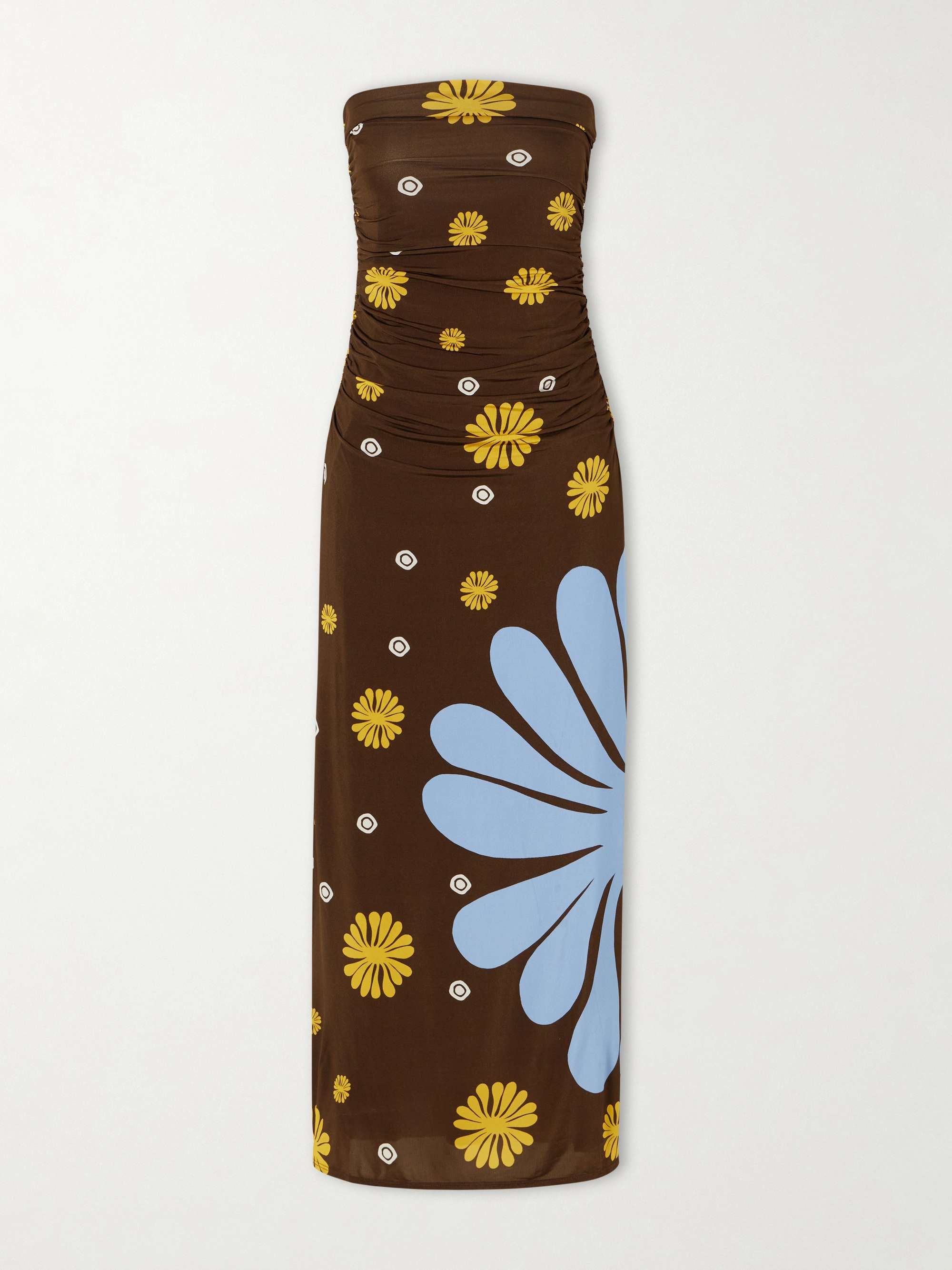 Daphne Ruched Printed Jersey Midi Dress