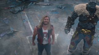 Thor standing next to Korg in Thor: Love and Thunder