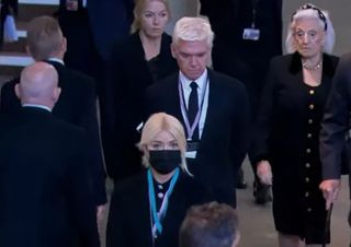 Holly Willoughby and Phillip Schofield walk in Westminster Hall Queen lying in state