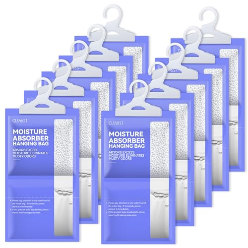 Clevast 10 Pack Wardrobe Dehumidifier Hanging Bags, Hanging Dehumidifiers for Wardrobes, Moisture Absorber for Wardrobe, Cupboards, Bedrooms, Washrooms, Basement, Office &amp;ndash; 230g Each